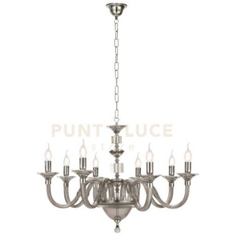 LAMPADARIO GALA 8 LUCI ATTACCO E14 FUME' E CROMO D.82CM