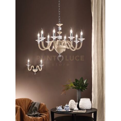LAMPADARIO GALA 8 LUCI ATTACCO E14 TORTORA E CROMO D.82CM