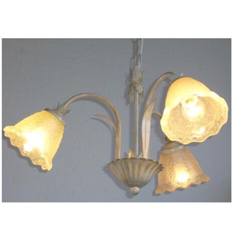 LAMPADARIO GHIAIA 3 LUCI FERRO BATTUTO LAMPADE LAMPIONE APPLIQUE LANTERNA