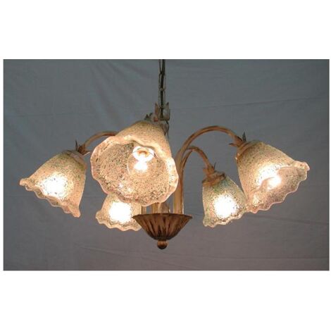 LAMPADARIO GHIAIA A 5 LUCI IN FERRO BATTUTO LAMPADE LAMPIONE APPLIQUE LANTERNA