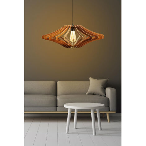 Lampadario grande a forma di angelo in MDF color noce, Ø59 cm, altezza regolabile fino a 55 cm, attacco E27, per soggiorno spazioso