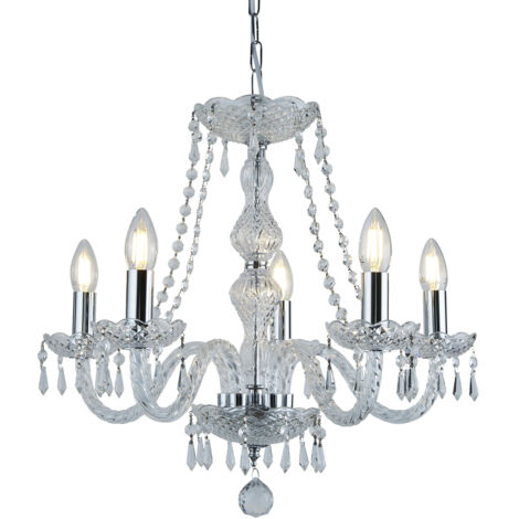 Lampadario Hale 5Lt - Metallo cromato e cristallo trasparente