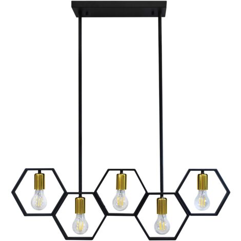 Lampadario Honey industriale metallo nero/oro 5xE27 Polux