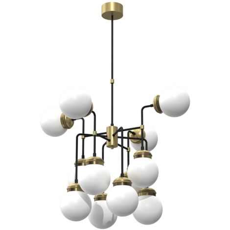 Lampadario Hydro 12 luci E14 sfere ottone/nero Luminex