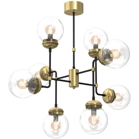 Lampadario Hydro ottone/nero 8xE14 sfere vetro Luminex