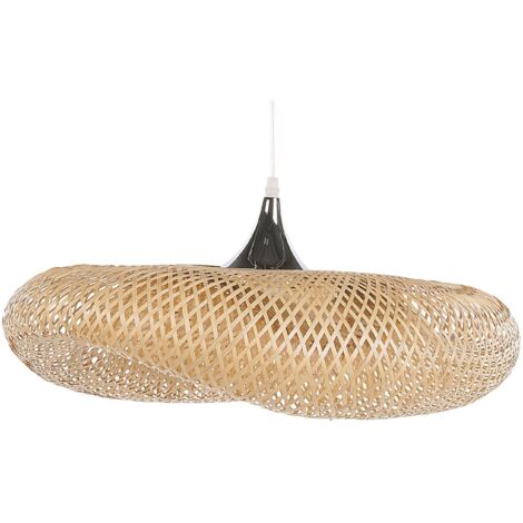 Lampadario in Bambù Marrone Chiaro e Metallo Forma Curva 118 x 80 cm Boyne - Legno chiaro