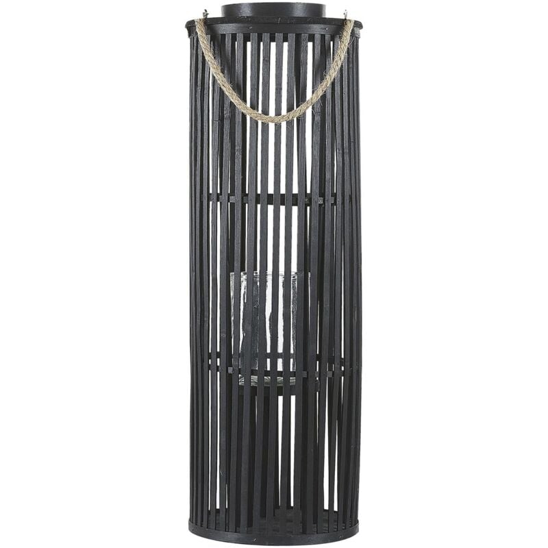 Image of Lanterna Nera in Legno e Vetro per Interni ed Esterni Altezza 80 cm Luzon