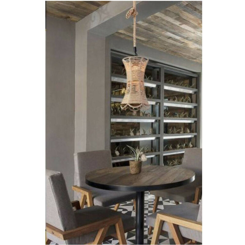 Lampadario In Corda Di Canapa Stile Vintage Retro Lampada Country Attaco E27 A55 - - Trade Shop Traesio