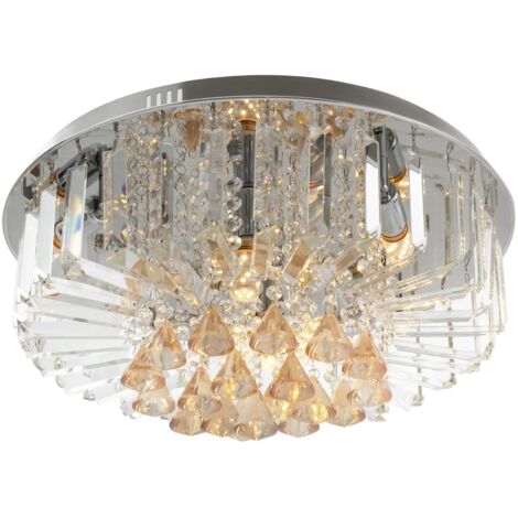 Lampadario in cristallo, 220 V, moderno, con goccioline di cristallo trasparente, per corridoio, soggiorno, camera da letto, sala da pranzo (6 luci/50 x 25 cm)