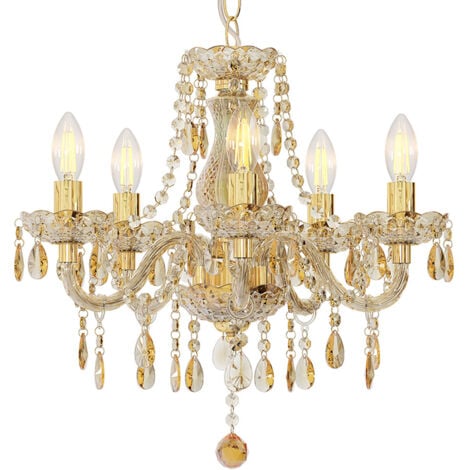 NOWA Lampadario in cristallo oro lampadario a sospensione lampadario sala da pranzo lampada soggiorno, 5 fiamme, 5x prese E14, DxH 48x150 cm
