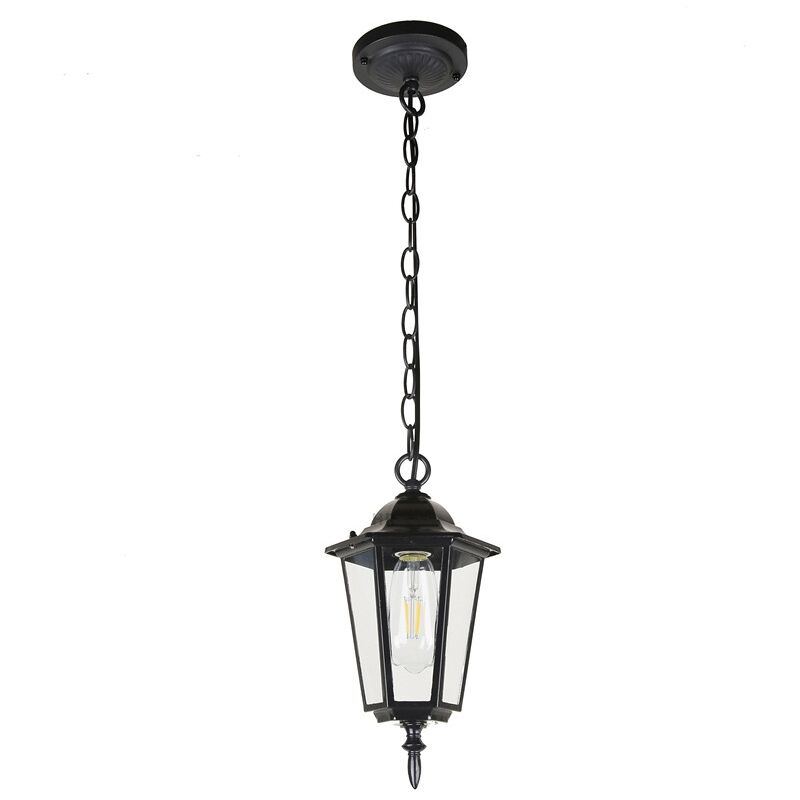 Image of Lampadario a Sospensione Retrò Lampada da Soffitto Paralume Vetro Metallo Plafoniera Nero Ø17,5CM