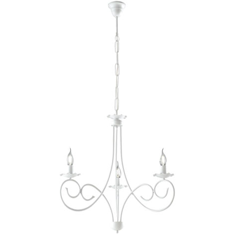 Lampadario in Ferro 3 Luci E14 - Ø120 cm - 42W - Bianco Shabby