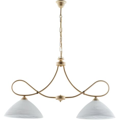 Lampadario in ferro Avorio decape due luci paralumi in vetro Alabastro bianchi 92x h50 cm