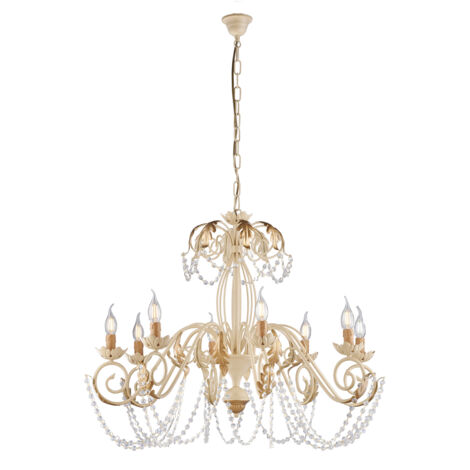 Lampadario in ferro Avorio Decape e Oro strass damasco otto luci 90x h70 cm