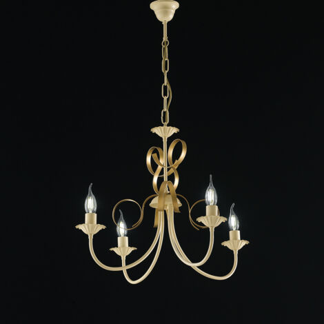 Lampadario in ferro Avorio decape Oro quattro luci 61x h47 cm