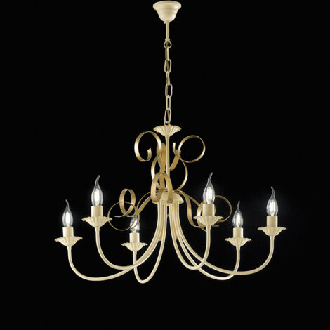 Lampadario in ferro Avorio decape Oro sei luci 73x h50 cm