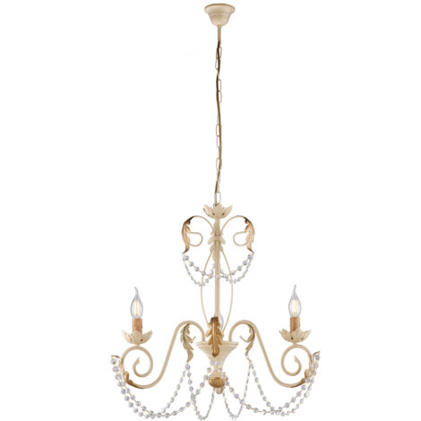 Lampadario in ferro Avorio Decape  Oro strass damasco tre luci 47x h60 cm