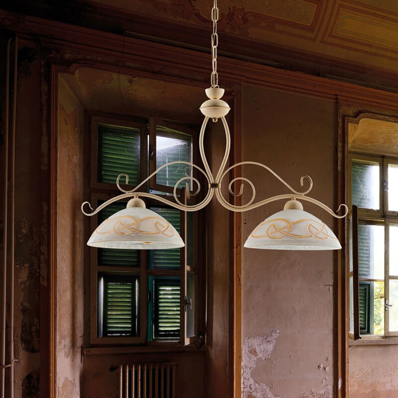 Lampadario in ferro laccato avorio con decorazione...