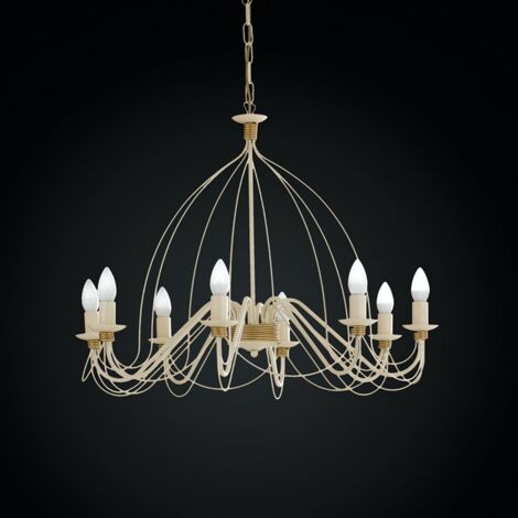 Lampadario in ferro Avorio Decape rifinitura Oro otto luci 75x h49 cm