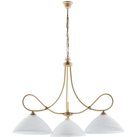 Lampadario in ferro Avorio decape tre luci paralumi in vetro Alabastro bianchi 78x h65 cm