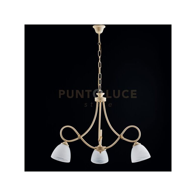 Lampadario in ferro laccato avorio con decorazione...