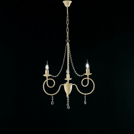 Lampadario in ferro Avorio tre luci decorazione decape e strass 50x h67 cm