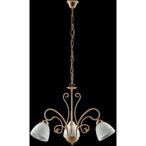 Lampadario in ferro Avorio tre luci paralumi in vetro Alabastro Bianco 52x h45 cm