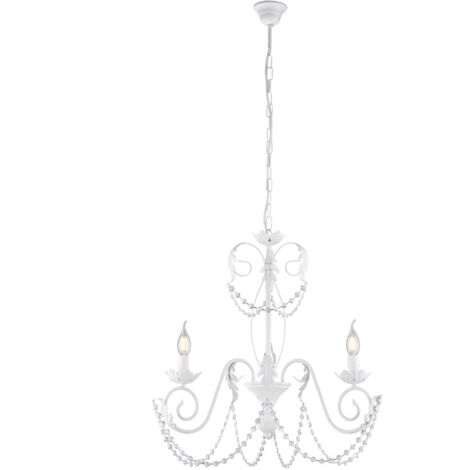 Lampadario in ferro Bianco Shabby strass damasco tre luci 47x h60 cm