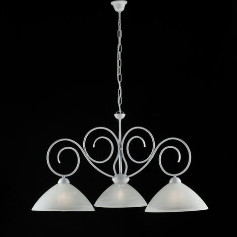 Lampadario in ferro Bianco Shabby tre luci paralumi in vetro Bianco 78x h54 cm