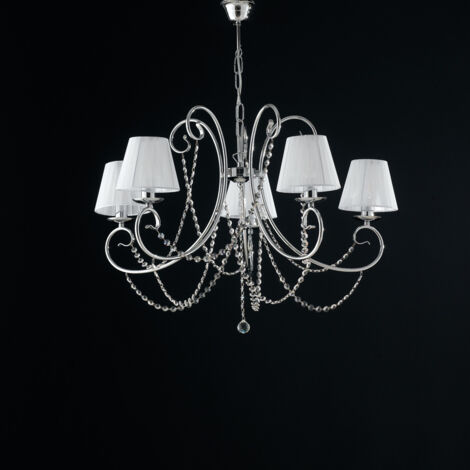 Lampadario in ferro cromato 5 luci con paralumi H.55 - MAX 115 - Ø72