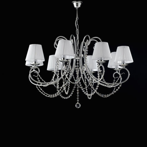 Lampadario in ferro cromato 8 luci con paralumi H.58 - MAX 118 - Ø78