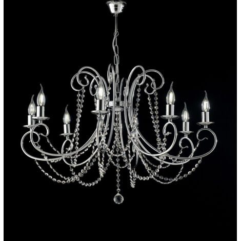 Lampadario in ferro Cromato otto luci con strass 74x h58 cm