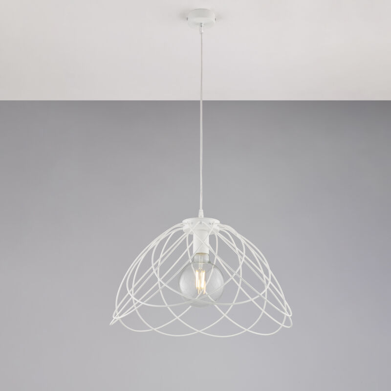 Pagode Lustre en fer laqué blanc décoration effet shabby chic avec câble électrique réglable 1 lumière 132 d.45 BL298-S1-BCO