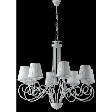 Lampadario Classico 3 Luci Ferro Battuto Bianco Shabby Vetro Bianco Serie  Milly