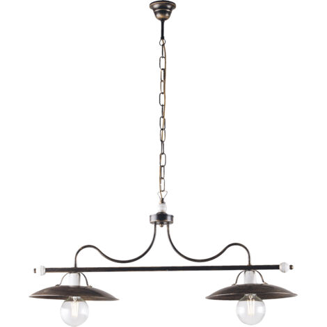 Lampadario in ferro Marrone Oro industrial Bianco due luci 87x h36 cm