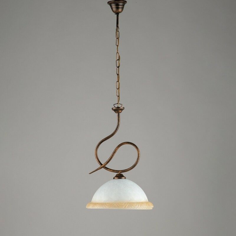 Lampadario in ferro Marrone Oro una luce vetro