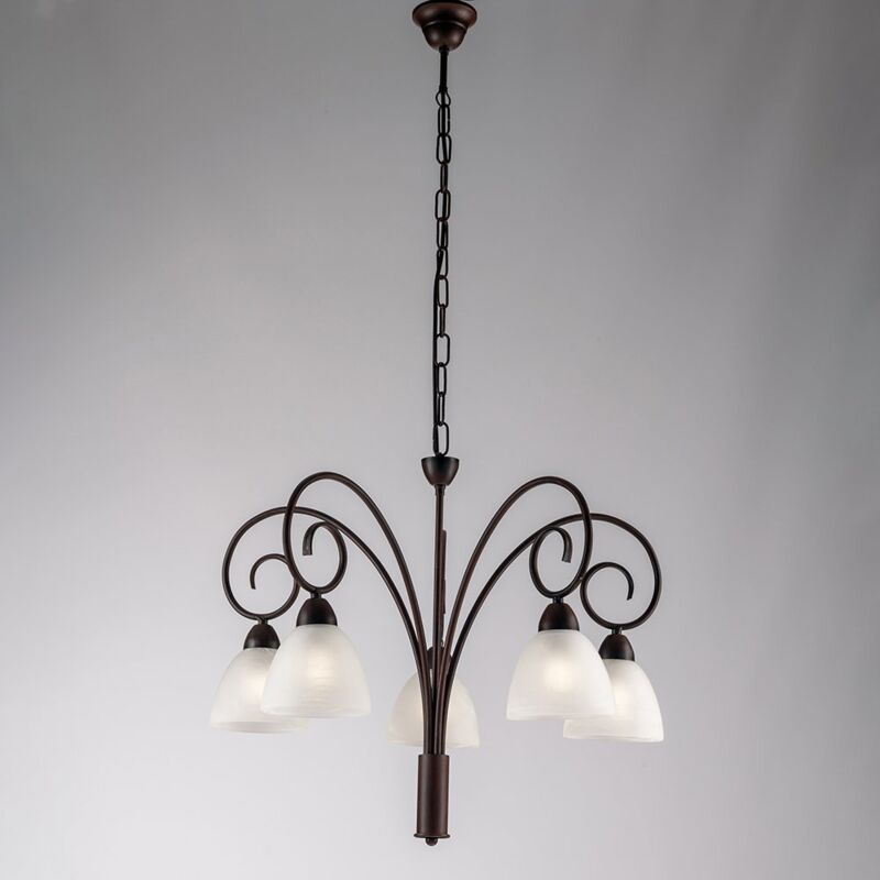 Lampadario in ferro laccato nero con decorazione