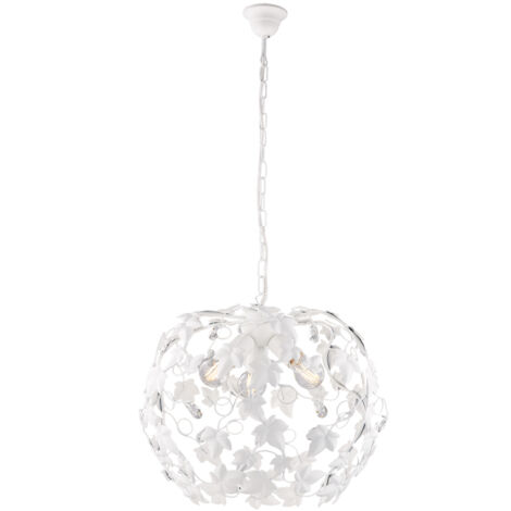 Lampadario in ferro shabby Bianco strass tre luci 50x h45 cm edera