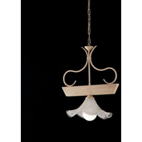 Lampadario in legno avorio e ferro laccato 1 luce Cedro