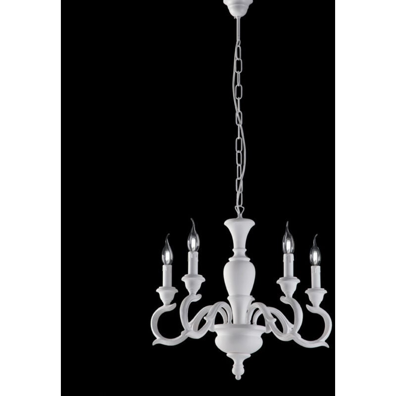 Lampadario in legno bianco shabby 5 luci Fiorenza