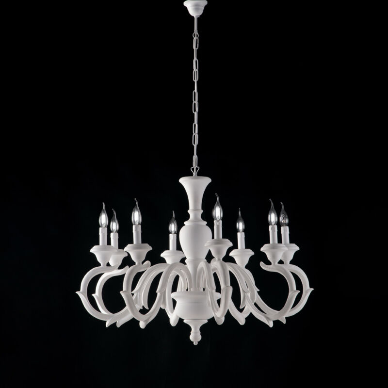 Lampadario in legno bianco shabby 8 luci Fiorenza