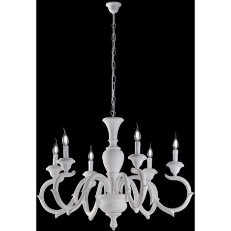 Lampadario in legno Bianco Shabby sei luci 91x h65 cm