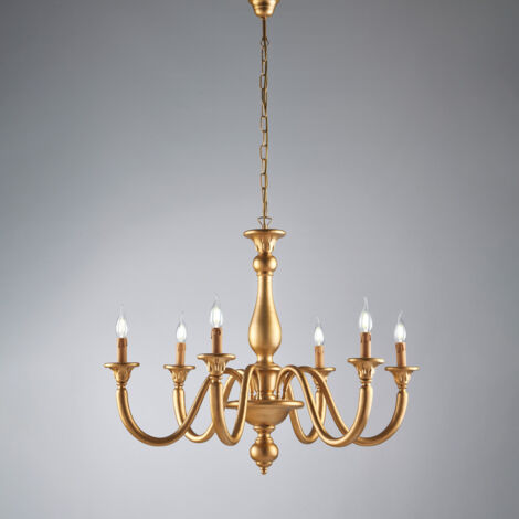 Lampadario in legno oro antico 6 luci Lucca