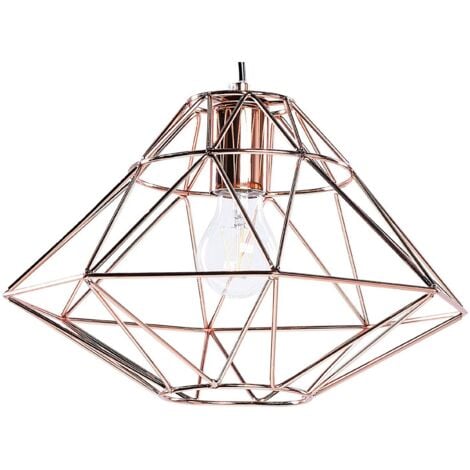 Lampadario in Metallo Color Rame Paralume a Gabbia Geometrica a 1 Luce Guam