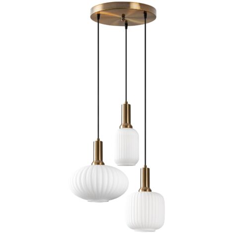 Lampadario in metallo - Dorato e bianco - 3 paralumi H.130 x L. 55 cm - OSKA