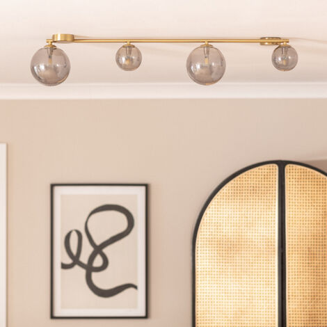 Lampadario in Metallo e Vetro Moonlight Brass 4 punti luce Grigio Smoke