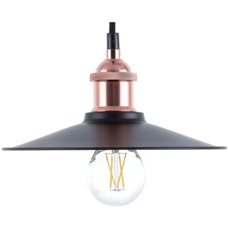 Lampadario in Metallo Nero e Rame con Paralume a Forma di Imbuto Swift