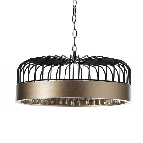 Lampadario in metallo nero opaco e ottone anticato cm. Ø40 H.127