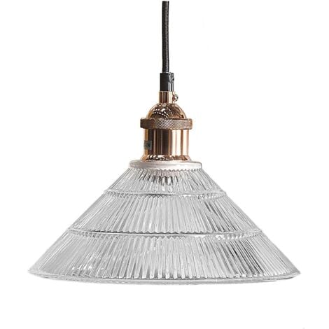 Lampadario in Metallo Ramato con Paralume in Vetro a Forma di Cono Curone