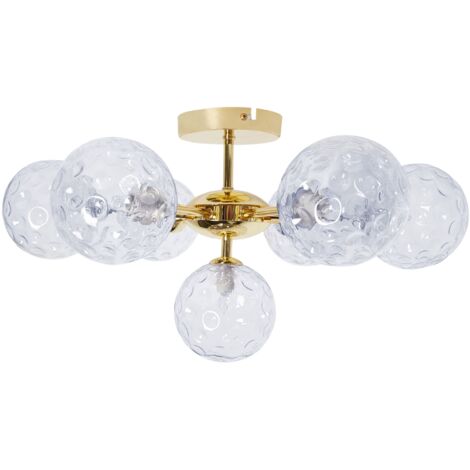 Lampadario in vetro 7 luci rotonde blu metallizzato e oro Anadyr